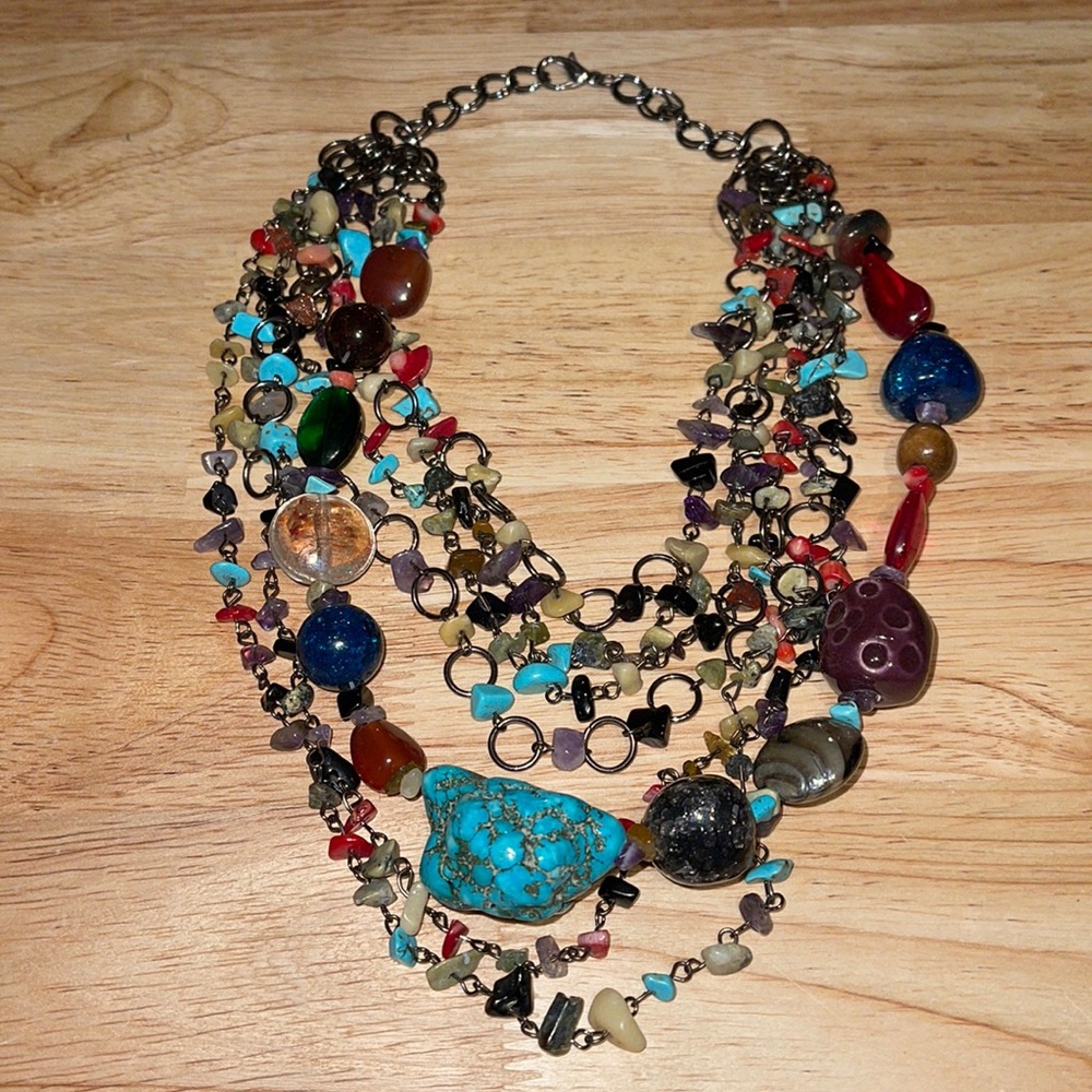 Turquoise Multi Stone Clutter Layered Necklace - image 1